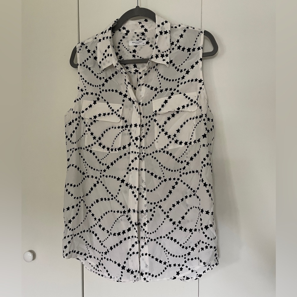 Equipment Black and White Star Sleeveless Button Down Shirt